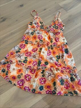 Women’s Orange Floral Tiered Sundress